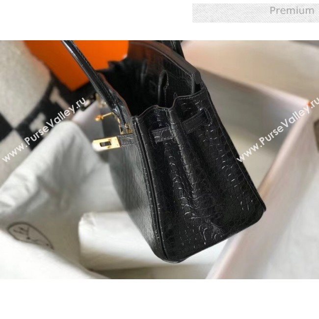 Hermes Birkin 25cm in Crocodile Embossed Calfskin Black 2020（Half-Handmade） (FL-20052853)