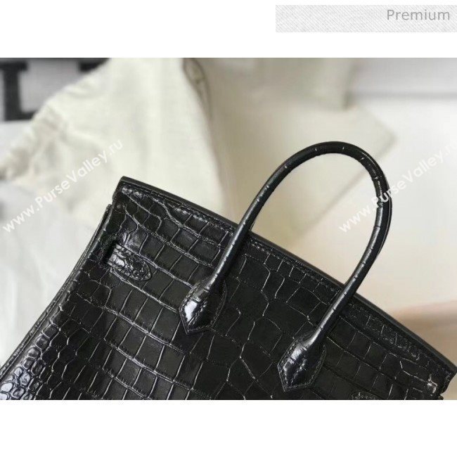 Hermes Birkin 25cm in Crocodile Embossed Calfskin Black 2020（Half-Handmade） (FL-20052853)