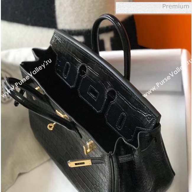 Hermes Birkin 25cm in Crocodile Embossed Calfskin Black 2020（Half-Handmade） (FL-20052853)