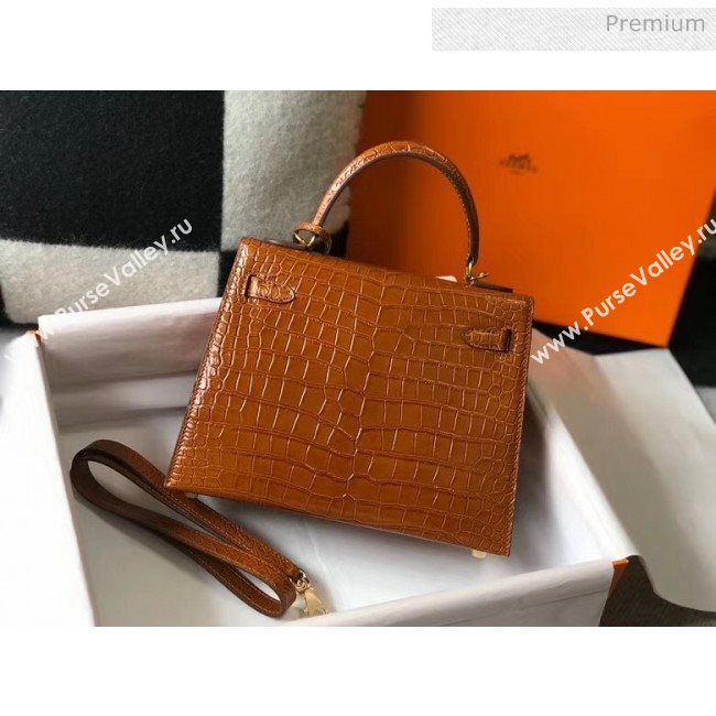 Hermes Kelly 25cm/28cm in Crocodile Embossed Calf Leather Brown 2020 (Half Handmade) (FL-20052901)