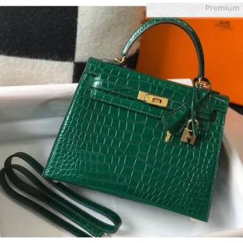 Hermes Kelly 25cm/28cm in Crocodile Embossed Calf Leather Green 2020 (Half Handmade) (FL-20052902)