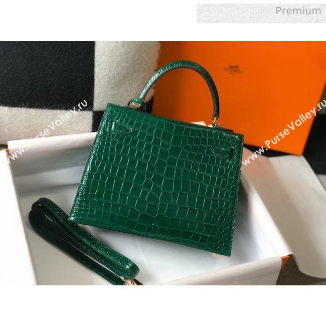 Hermes Kelly 25cm/28cm in Crocodile Embossed Calf Leather Green 2020 (Half Handmade) (FL-20052902)