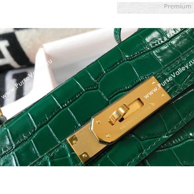 Hermes Kelly 25cm/28cm in Crocodile Embossed Calf Leather Green 2020 (Half Handmade) (FL-20052902)