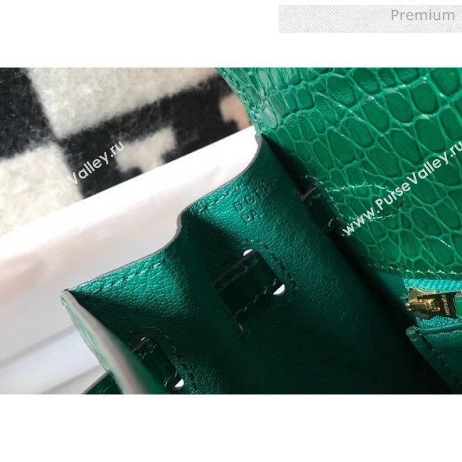 Hermes Kelly 25cm/28cm in Crocodile Embossed Calf Leather Green 2020 (Half Handmade) (FL-20052902)