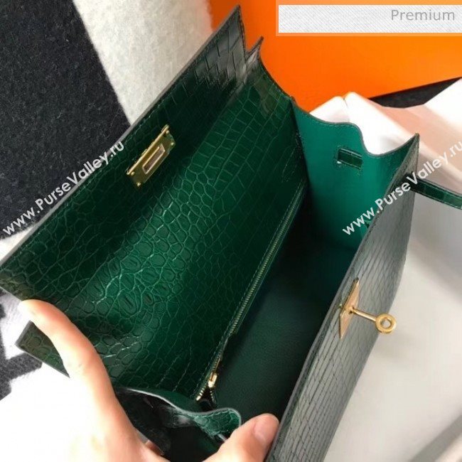 Hermes Kelly 25cm/28cm in Crocodile Embossed Calf Leather Green 2020 (Half Handmade) (FL-20052902)