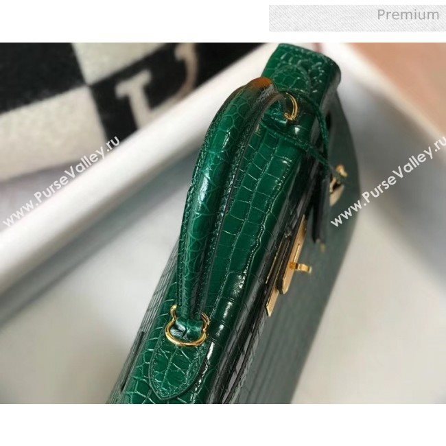 Hermes Kelly 25cm/28cm in Crocodile Embossed Calf Leather Green 2020 (Half Handmade) (FL-20052902)