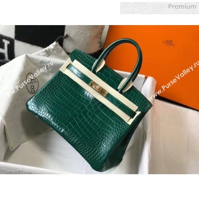 Hermes Birkin 30cm in Crocodile Embossed Calfskin Green 2020（Half-Handmade） (FL-20052855)