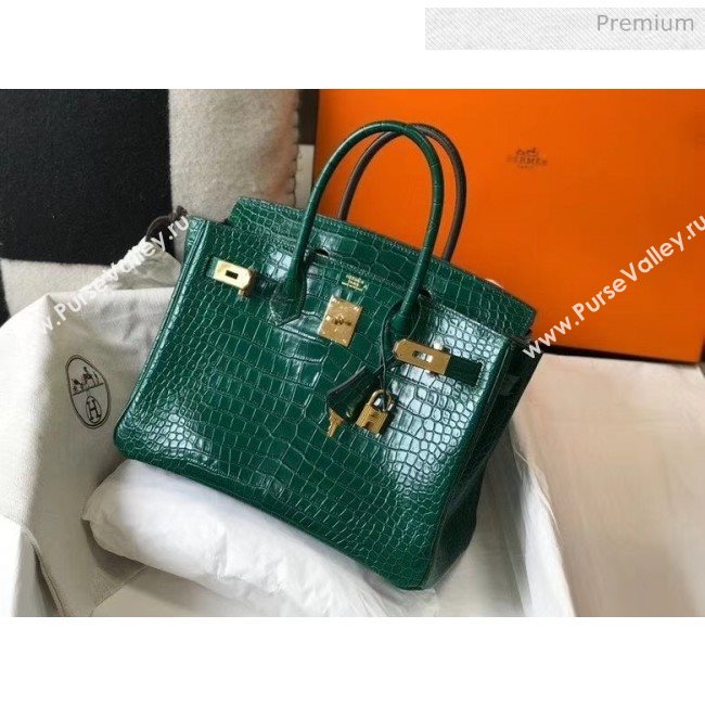 Hermes Birkin 30cm in Crocodile Embossed Calfskin Green 2020（Half-Handmade） (FL-20052855)