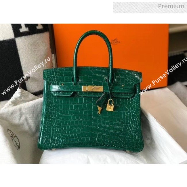 Hermes Birkin 30cm in Crocodile Embossed Calfskin Green 2020（Half-Handmade） (FL-20052855)