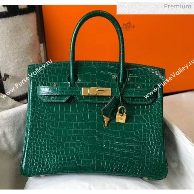 Hermes Birkin 30cm in Crocodile Embossed Calfskin Green 2020（Half-Handmade） (FL-20052855)