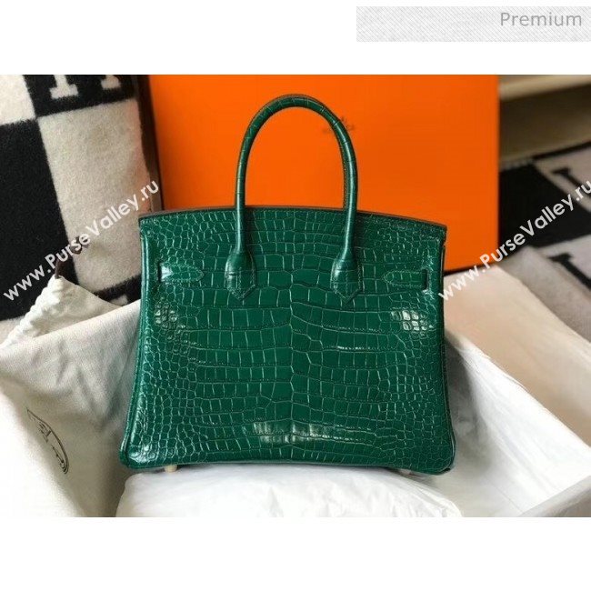 Hermes Birkin 30cm in Crocodile Embossed Calfskin Green 2020（Half-Handmade） (FL-20052855)