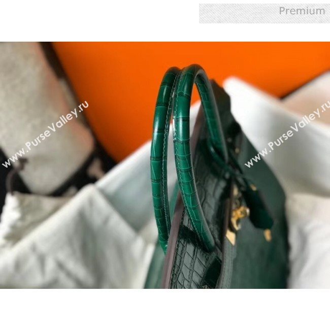 Hermes Birkin 30cm in Crocodile Embossed Calfskin Green 2020（Half-Handmade） (FL-20052855)