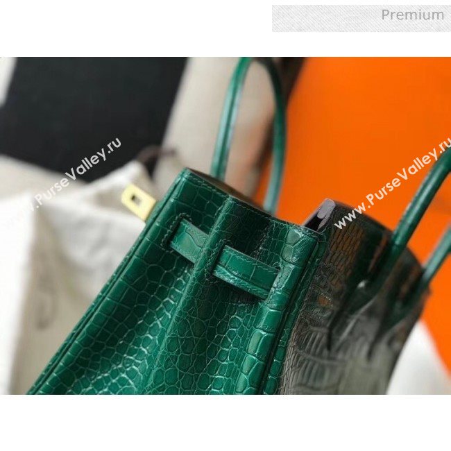 Hermes Birkin 30cm in Crocodile Embossed Calfskin Green 2020（Half-Handmade） (FL-20052855)