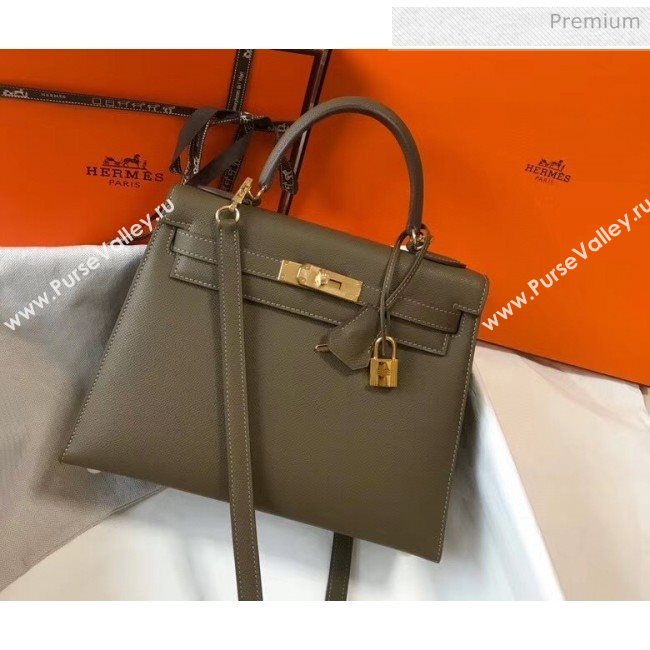 Hermes Kelly 28cm Top Handle Bag in Epsom Leather Deep Khaki 2020 (FL-20052919)