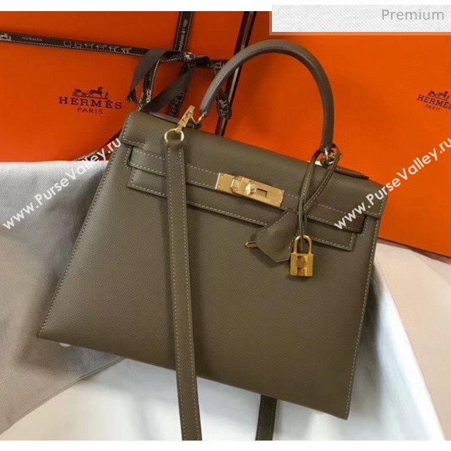 Hermes Kelly 28cm Top Handle Bag in Epsom Leather Deep Khaki 2020 (FL-20052919)