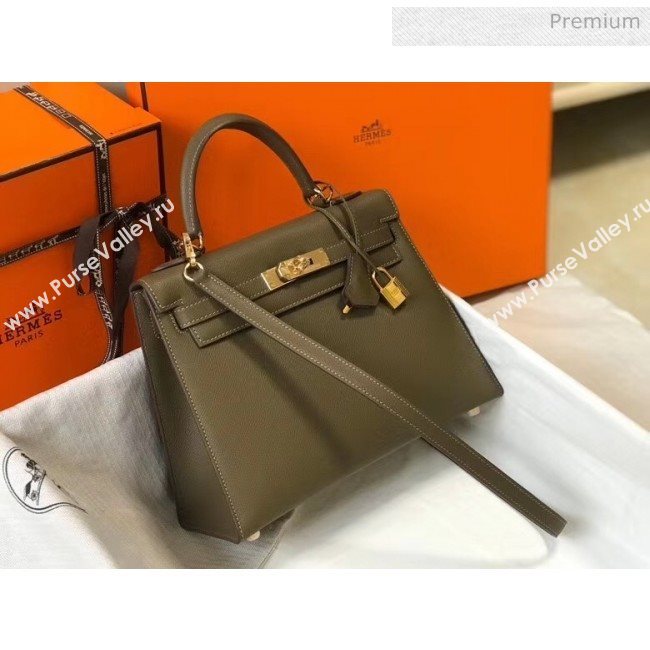 Hermes Kelly 28cm Top Handle Bag in Epsom Leather Deep Khaki 2020 (FL-20052919)