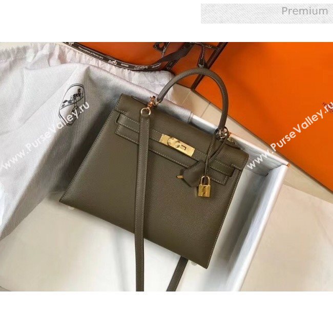 Hermes Kelly 28cm Top Handle Bag in Epsom Leather Deep Khaki 2020 (FL-20052919)