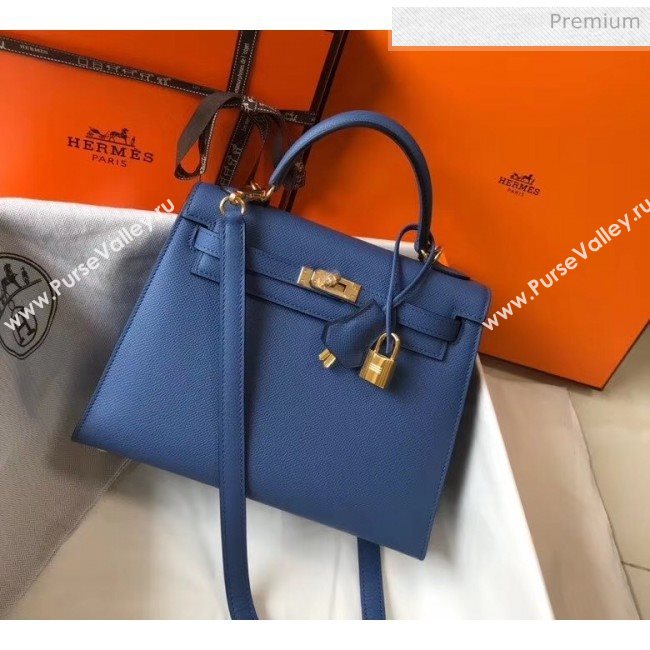 Hermes Kelly 25cm Top Handle Bag in Epsom Leather Blue 2020 (FL-20052916)