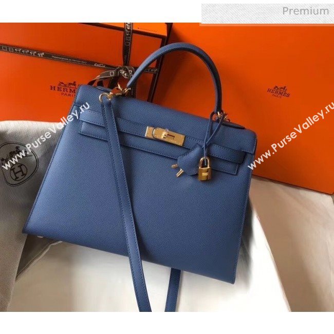 Hermes Kelly 32cm Top Handle Bag in Epsom Leather Blue 2020 (FL-20052918)