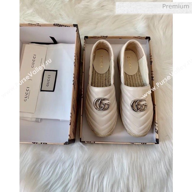 Gucci Matelassé Chevron Leather Espadrille 628086 Beige 2020 (HB-20053001)