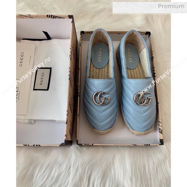 Gucci Matelassé Chevron Leather Espadrille 628086 Pastel Blue 2020 (HB-20053002)