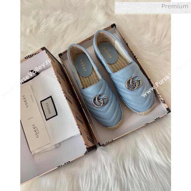 Gucci Matelassé Chevron Leather Espadrille 628086 Pastel Blue 2020 (HB-20053002)