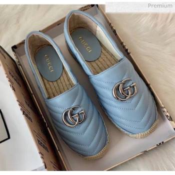 Gucci Matelassé Chevron Leather Espadrille 628086 Pastel Blue 2020 (HB-20053002)