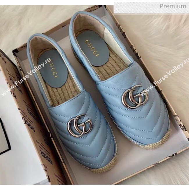 Gucci Matelassé Chevron Leather Espadrille 628086 Pastel Blue 2020 (HB-20053002)