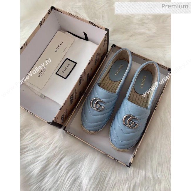 Gucci Matelassé Chevron Leather Espadrille 628086 Pastel Blue 2020 (HB-20053002)