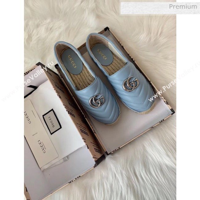 Gucci Matelassé Chevron Leather Espadrille 628086 Pastel Blue 2020 (HB-20053002)