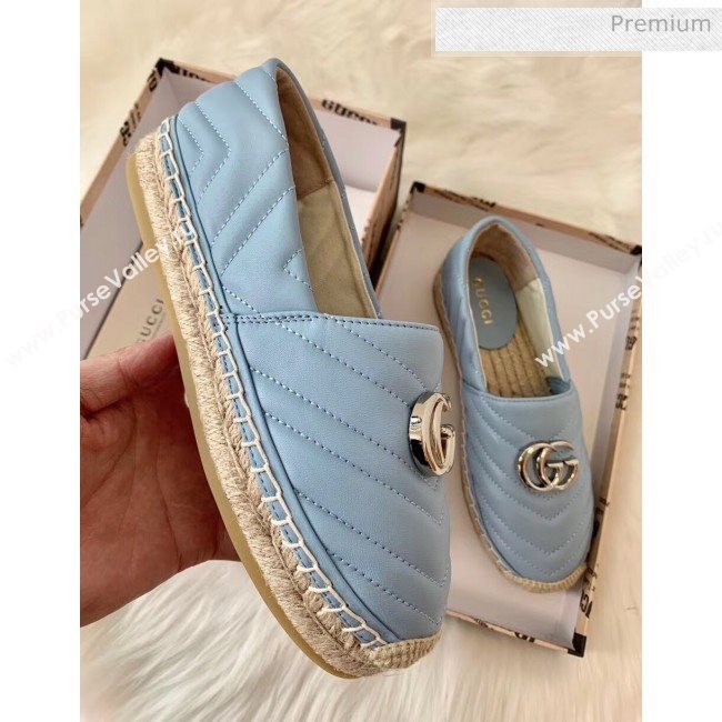 Gucci Matelassé Chevron Leather Espadrille 628086 Pastel Blue 2020 (HB-20053002)