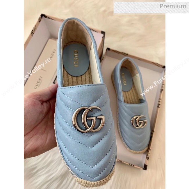 Gucci Matelassé Chevron Leather Espadrille 628086 Pastel Blue 2020 (HB-20053002)