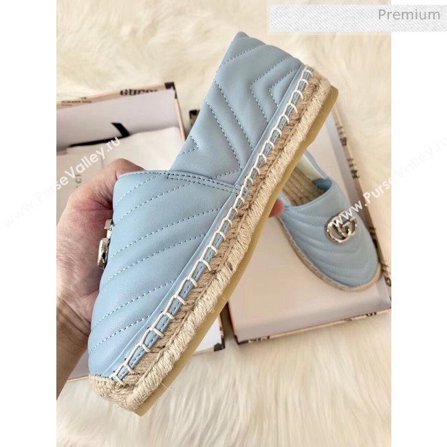 Gucci Matelassé Chevron Leather Espadrille 628086 Pastel Blue 2020 (HB-20053002)