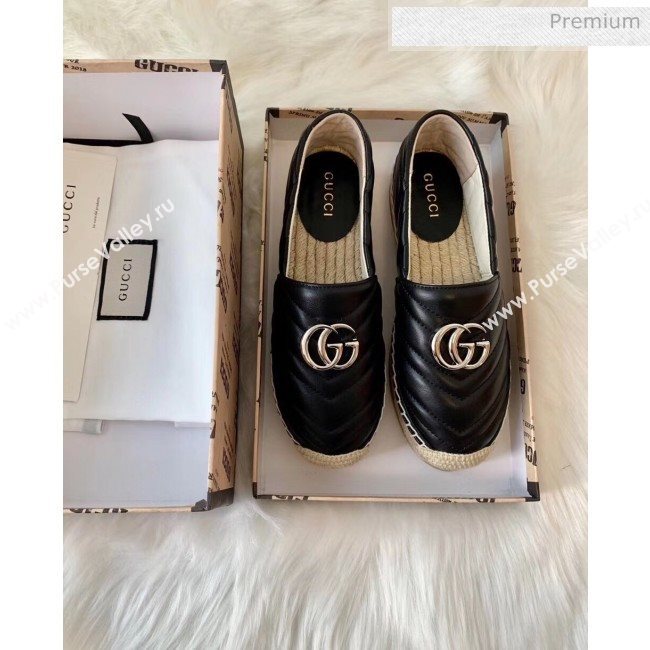 Gucci Matelassé Chevron Leather Espadrille 628086 Black 2020 (HB-20053004)