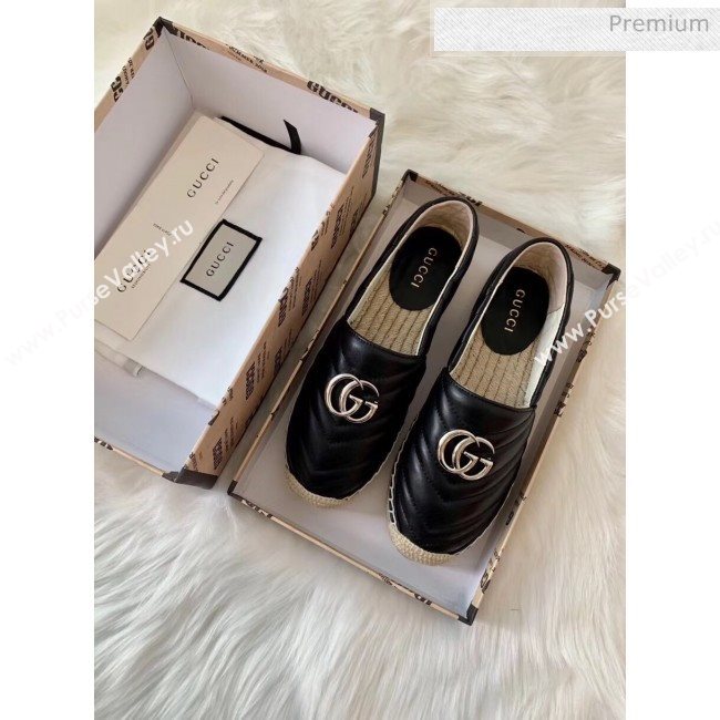 Gucci Matelassé Chevron Leather Espadrille 628086 Black 2020 (HB-20053004)