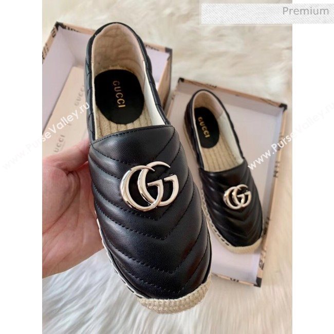 Gucci Matelassé Chevron Leather Espadrille 628086 Black 2020 (HB-20053004)