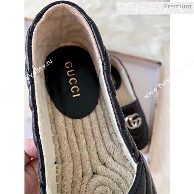 Gucci Matelassé Chevron Leather Espadrille 628086 Black 2020 (HB-20053004)