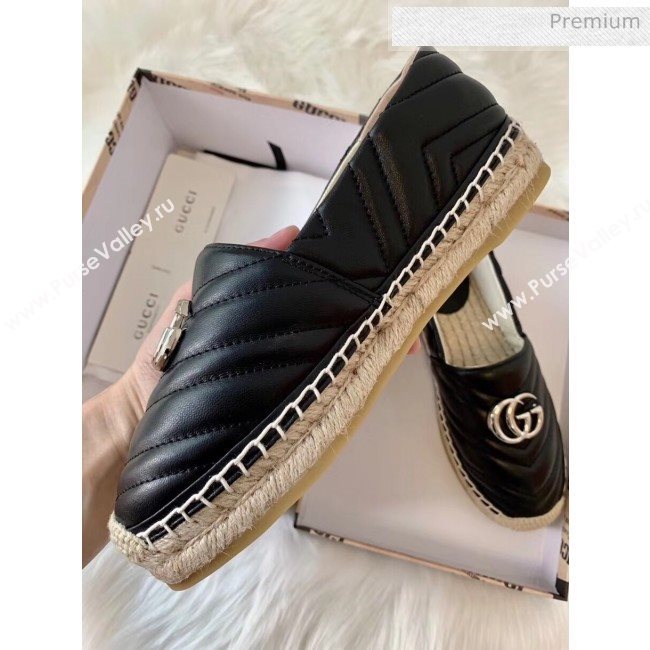 Gucci Matelassé Chevron Leather Espadrille 628086 Black 2020 (HB-20053004)