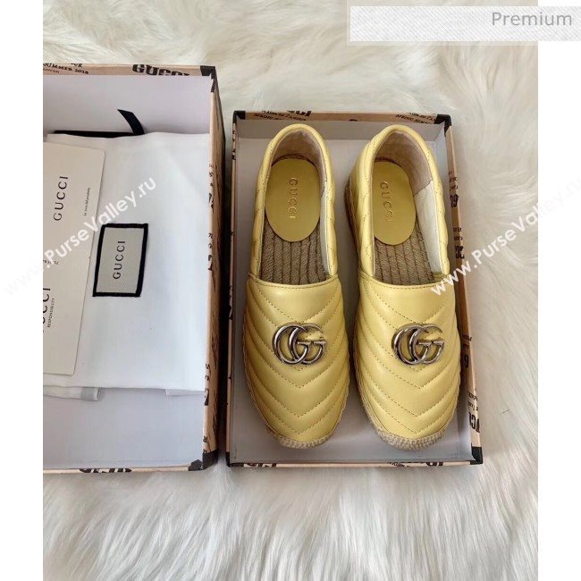 Gucci Matelassé Chevron Leather Espadrille 628086 Pastel Yellow 2020 (HB-20053005)