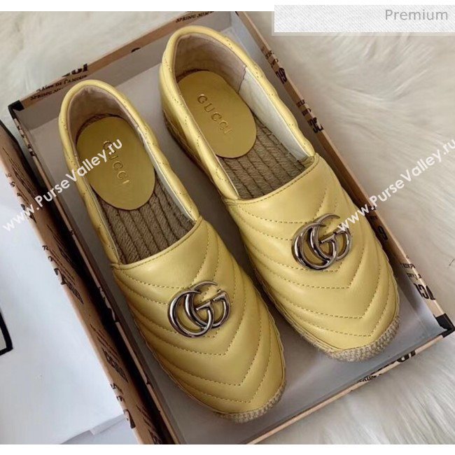 Gucci Matelassé Chevron Leather Espadrille 628086 Pastel Yellow 2020 (HB-20053005)