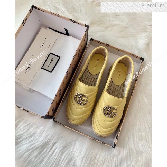 Gucci Matelassé Chevron Leather Espadrille 628086 Pastel Yellow 2020 (HB-20053005)