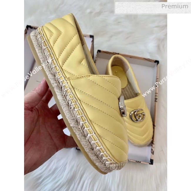 Gucci Matelassé Chevron Leather Espadrille 628086 Pastel Yellow 2020 (HB-20053005)