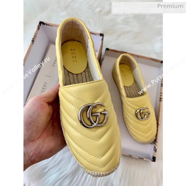 Gucci Matelassé Chevron Leather Espadrille 628086 Pastel Yellow 2020 (HB-20053005)