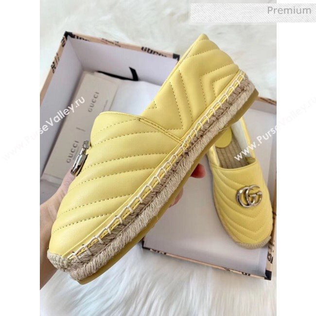 Gucci Matelassé Chevron Leather Espadrille 628086 Pastel Yellow 2020 (HB-20053005)