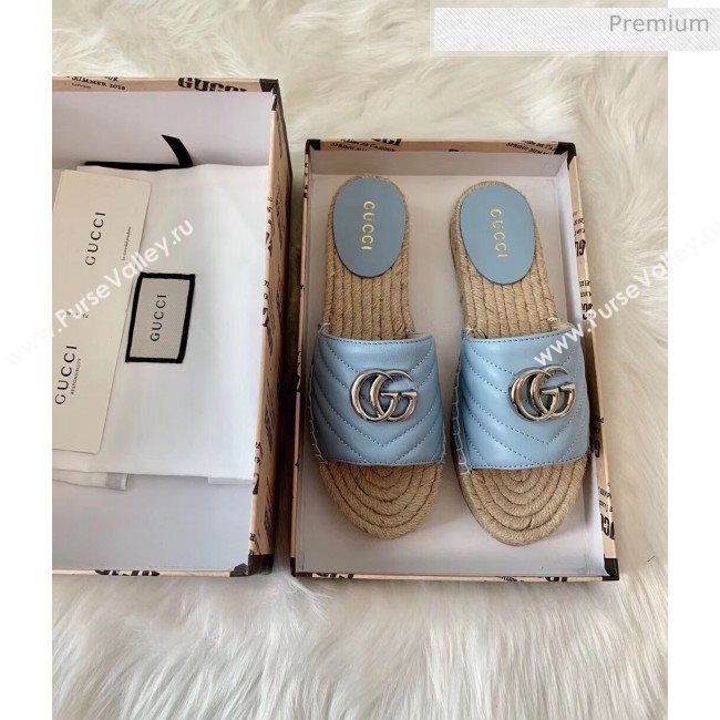Gucci Matelassé Chevron Leather Espadrille Sandal 573028 Pastel Blue 2020 (HB-20053007)