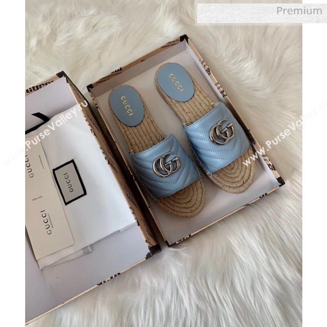 Gucci Matelassé Chevron Leather Espadrille Sandal 573028 Pastel Blue 2020 (HB-20053007)