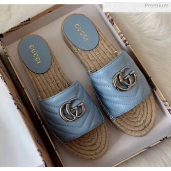 Gucci Matelassé Chevron Leather Espadrille Sandal 573028 Pastel Blue 2020 (HB-20053007)