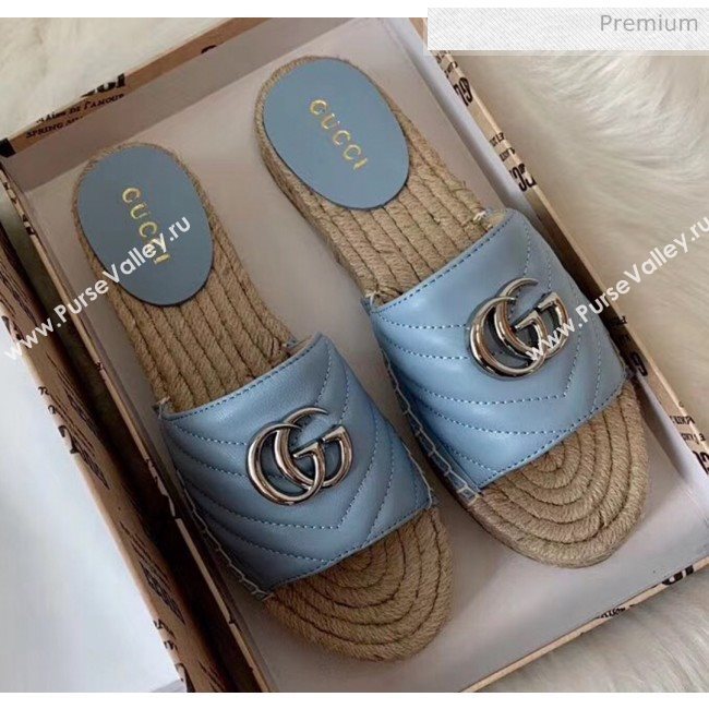 Gucci Matelassé Chevron Leather Espadrille Sandal 573028 Pastel Blue 2020 (HB-20053007)