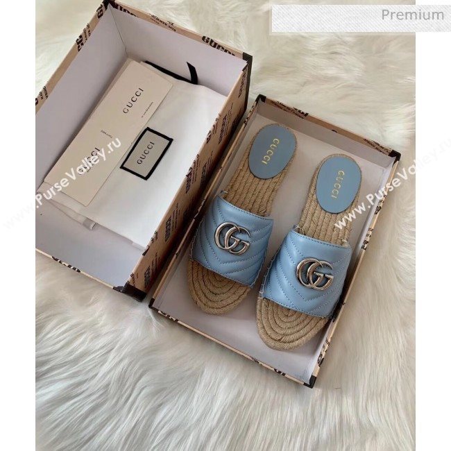 Gucci Matelassé Chevron Leather Espadrille Sandal 573028 Pastel Blue 2020 (HB-20053007)