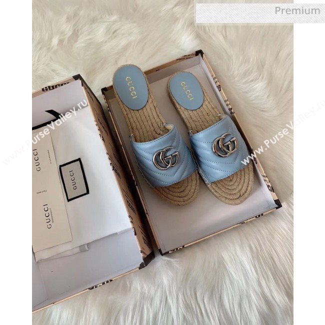 Gucci Matelassé Chevron Leather Espadrille Sandal 573028 Pastel Blue 2020 (HB-20053007)